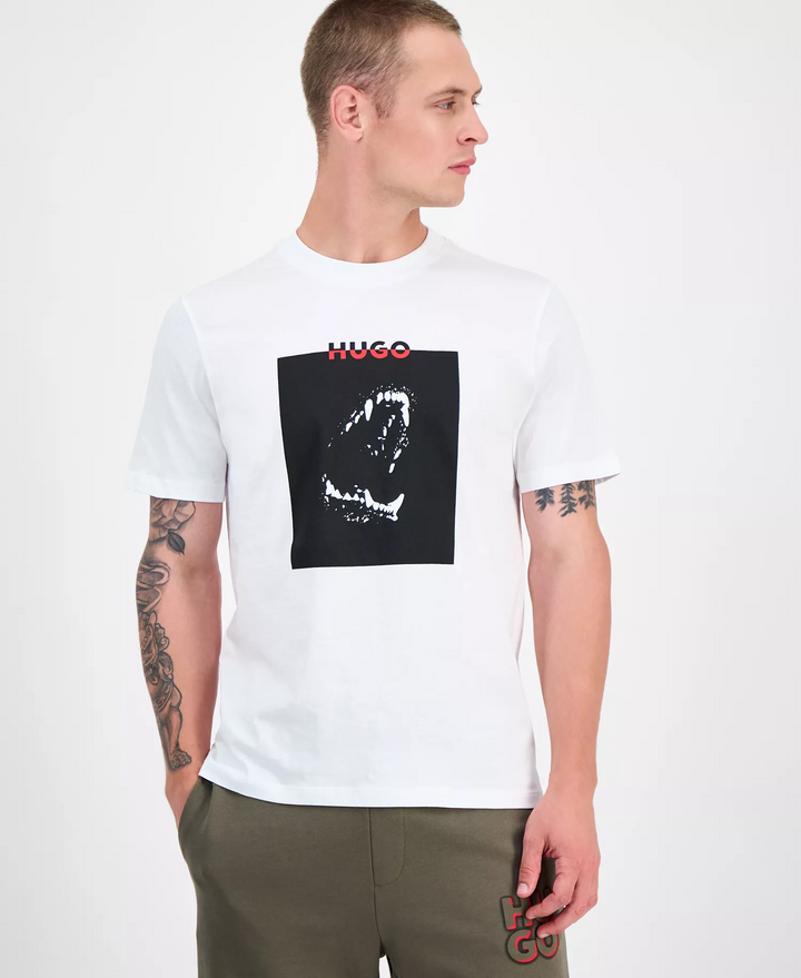 Translation missing: en.Hugo Boss Mens Dobero Short Sleeve Crewneck Dog Fangs Graphic T-Shirt White-Smal
