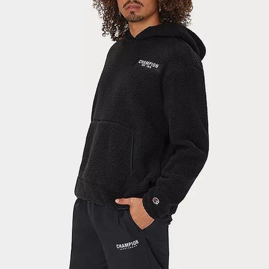 Translation missing: en.Champion Solid Faux-Shearling Pullover Hoodie in Black-Size Large