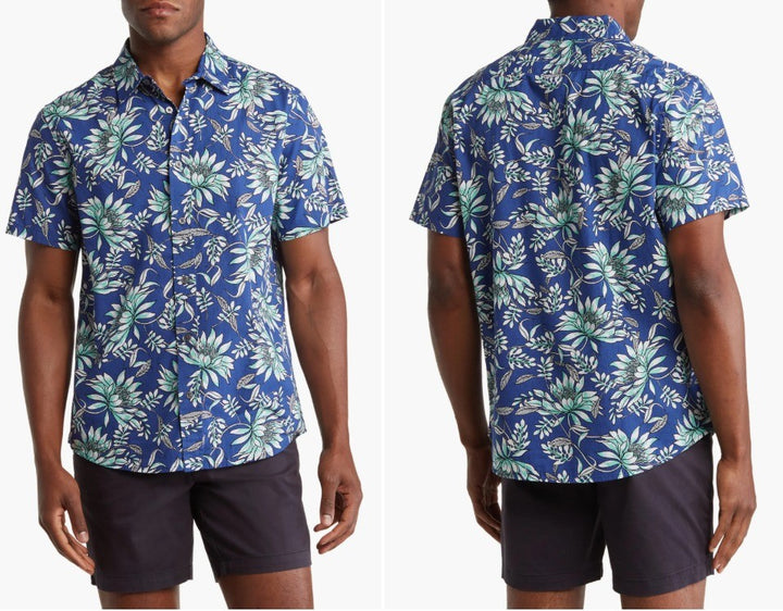 Translation missing: en.Slate &amp; Stone Mens Floral Print Cotton Poplin Button-up Shirt Blue Multi-Small