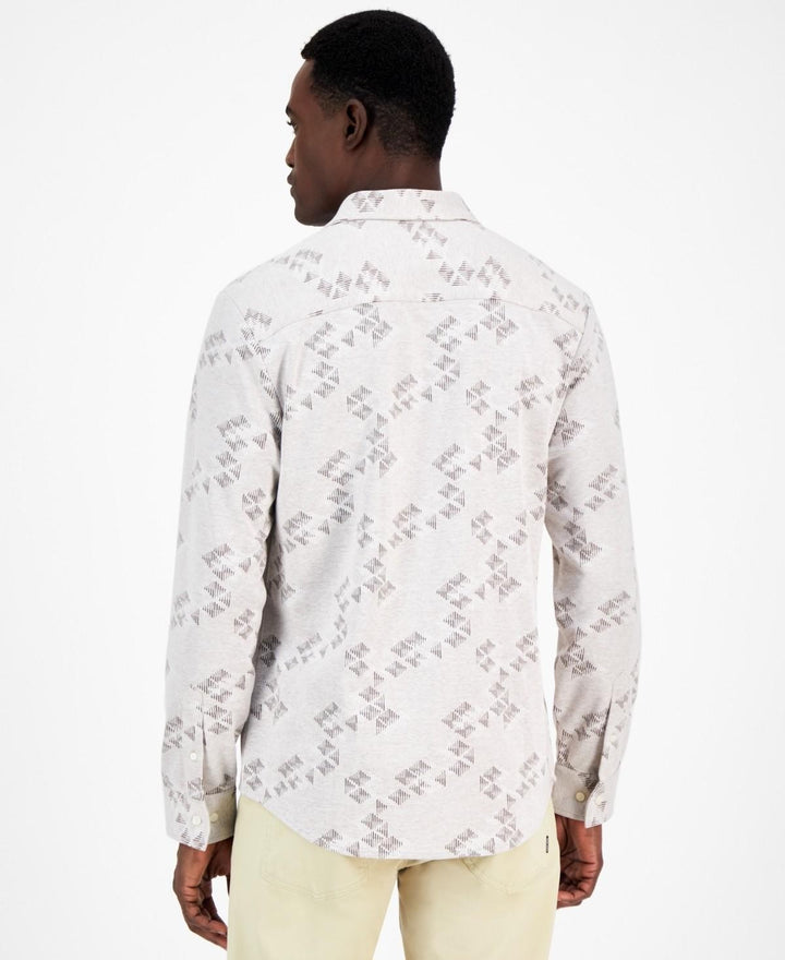 Translation missing: en.Alfani Men's Jacquard Knit Button-Down L/S Shirt Silver Cloud Heather-Small