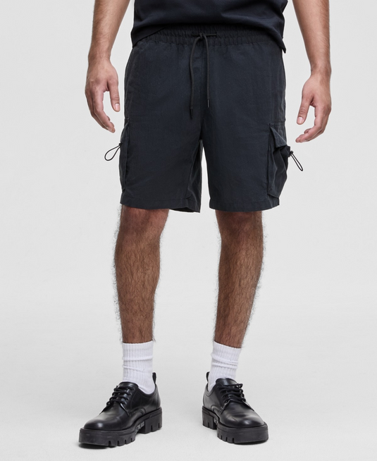 Translation missing: en.Mode of One Men's Relaxed-Fit Crinkled 7" Cargo Shorts Cotton Blend Black-2XL