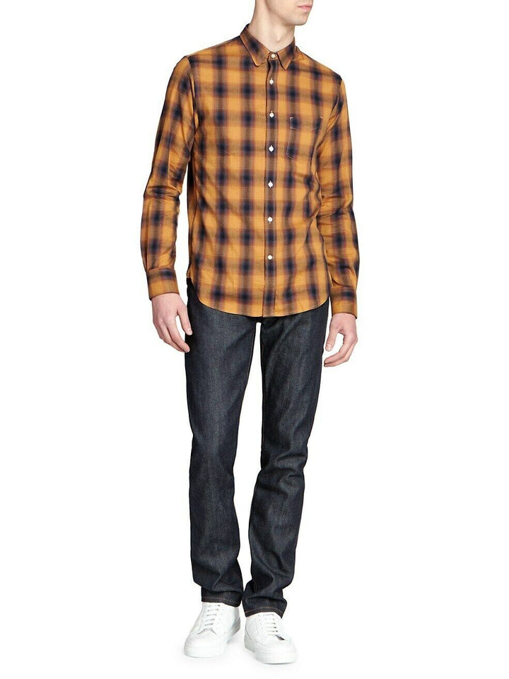 Translation missing: en.Officine Generale Men's Giacomo Brushed Check Shirt in Ecru Jade-Small