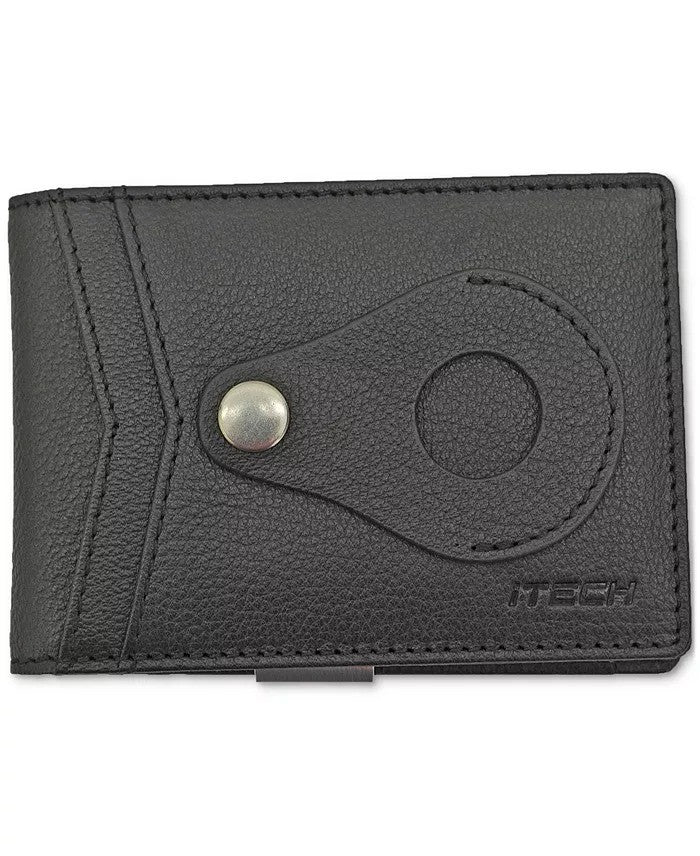 Translation missing: en.ITech Men's Pebble Leather Bi-Fold Wallet &amp; Money Clip - Black 4.5"x3"x0.37"