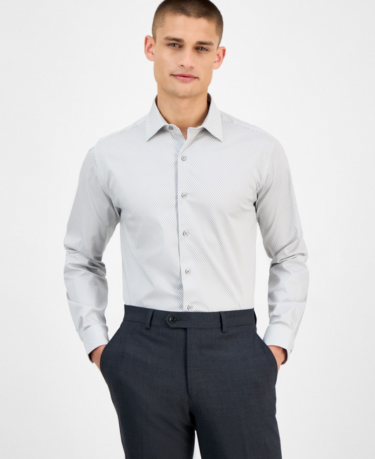 Translation missing: en.Alfani Men's Slim-Fit Temperature Regulating Geo Print Dress Shirt Gray-16-16.5