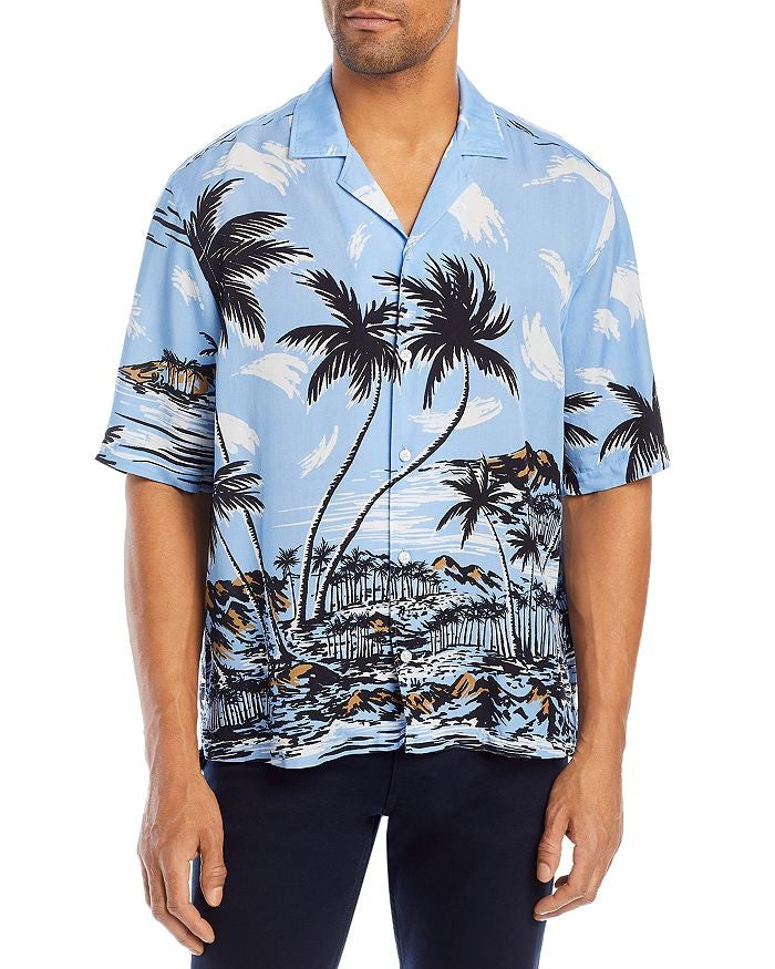 Translation missing: en.BOSS Men's Regular Fit Lars O Tropical Print Shirt in Open Blue-XL