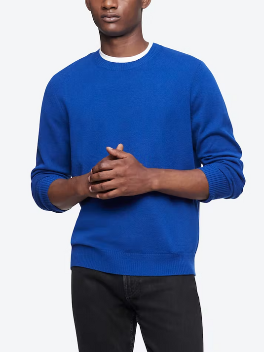 Translation missing: en.Calvin Klein Men's Solid Crewneck Merino Wool Sweater Kinetic Blue-XS