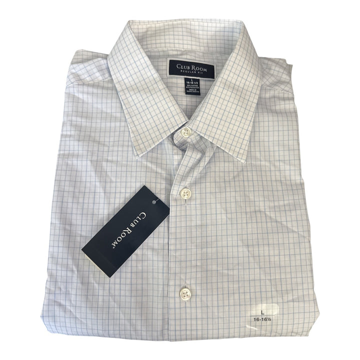 Translation missing: en.Club Room Dress Shirt L 16-16.5 34/35 White Lt Blue Men's Regular Fit Micro Chk
