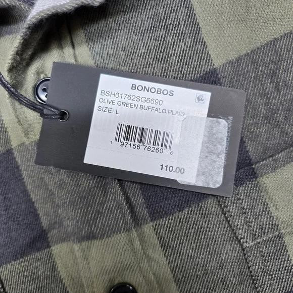 Translation missing: en.Bonobos Flannel Shirt Olive Green Buffalo Plaid Size Large Mens Slim-Fit