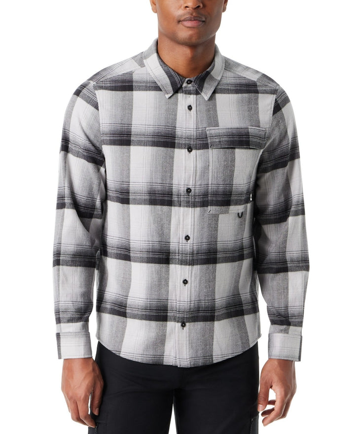 Translation missing: en.Bass Outdoor Flannel Shirt Men's Small Htr Gray Classic Fit Plaid Stretch Pocket