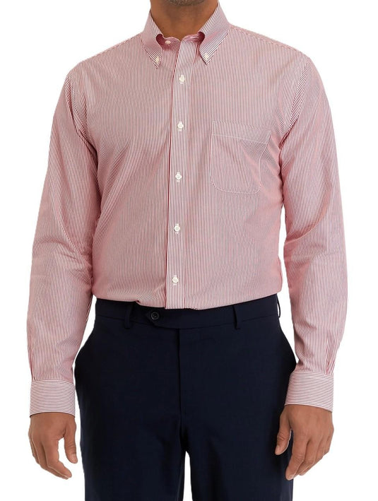 Translation missing: en.B by Brooks Brothers Regular Fit Non-Iron Stripe Dress Shirt Red-16 34-35