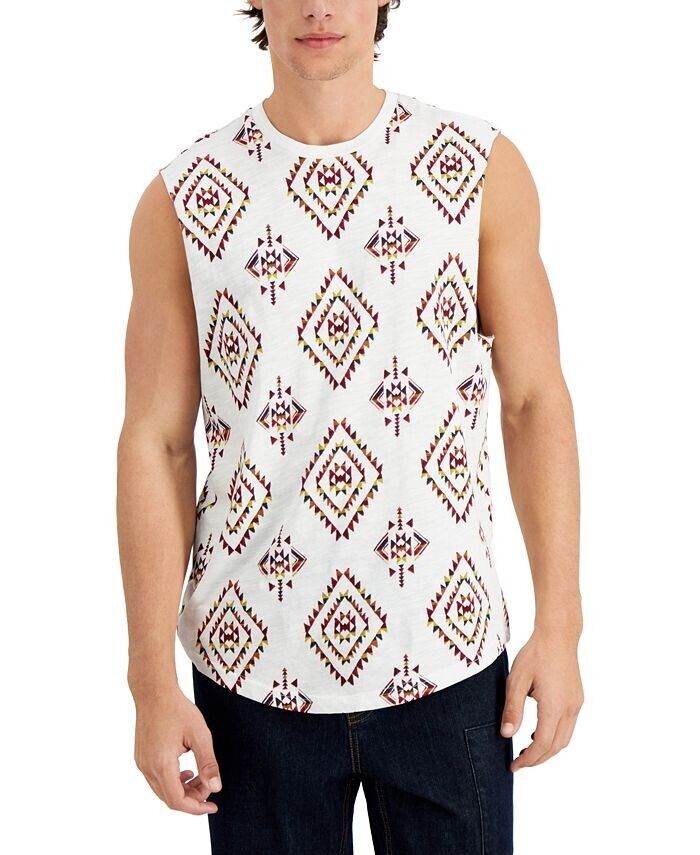 Translation missing: en.Sun + Stone Men's Tribal Muscle Shirt in Bright White Multi-Medium