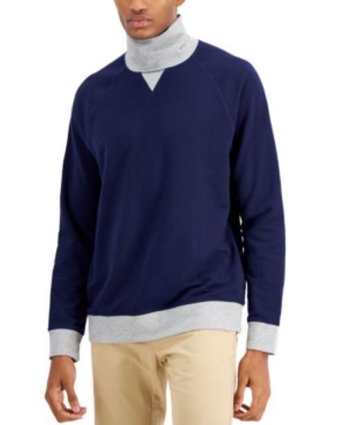 Translation missing: en.Club Room Men's Turtleneck Fleece Sweatshirt in Navy Blue-Size Small