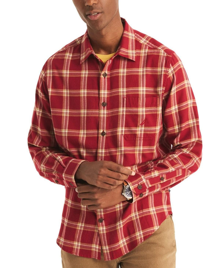 Translation missing: en.Nautica Men's Classic-Fit Plaid Button-Down Shirt - Autumn Berry-2XL