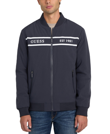 Translation missing: en.Guess Men's Bomber Jacket Size Large Navy Sea Lightweight Logo Full-Zip Stretch