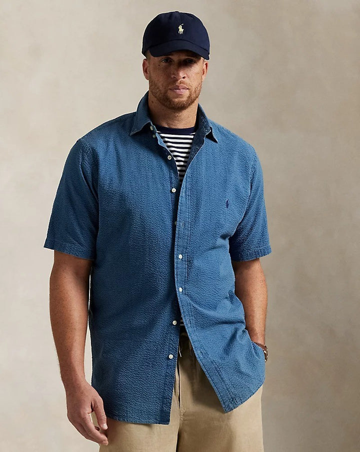 Translation missing: en.Polo Ralph Lauren Men's Big &amp; Tall Cotton Seersucker Shirt - Dark Indigo-4XLT