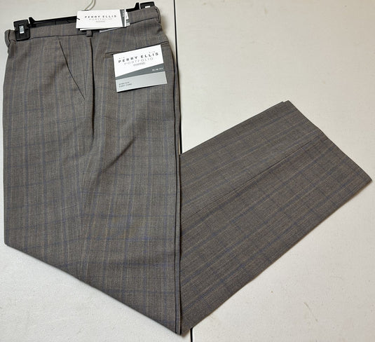 Translation missing: en.Perry Ellis Portfolio Mens Slim-Fit Flat Front Dress Pants-Mushroom Grey-32x32