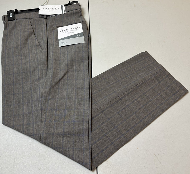 Translation missing: en.Perry Ellis Portfolio Mens Slim-Fit Flat Front Dress Pants-Mushroom Grey-32x32