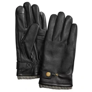Translation missing: en.Club Room Men's Snap Leather Cashmere Lined Tech Tip Gloves Black-Large