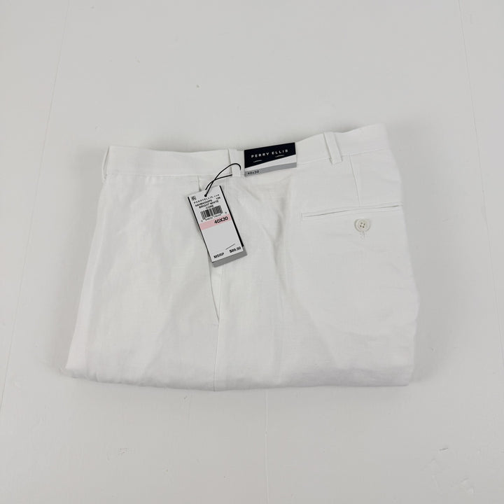 Translation missing: en.Perry Ellis Men's Linen Blend Solid Twill Pants - Bright White-40x30