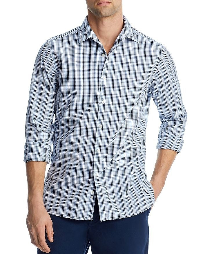 Translation missing: en.The Men's Store at Major Dept Store Casual Stretch Plaid Slim Shirt Blue-Medium