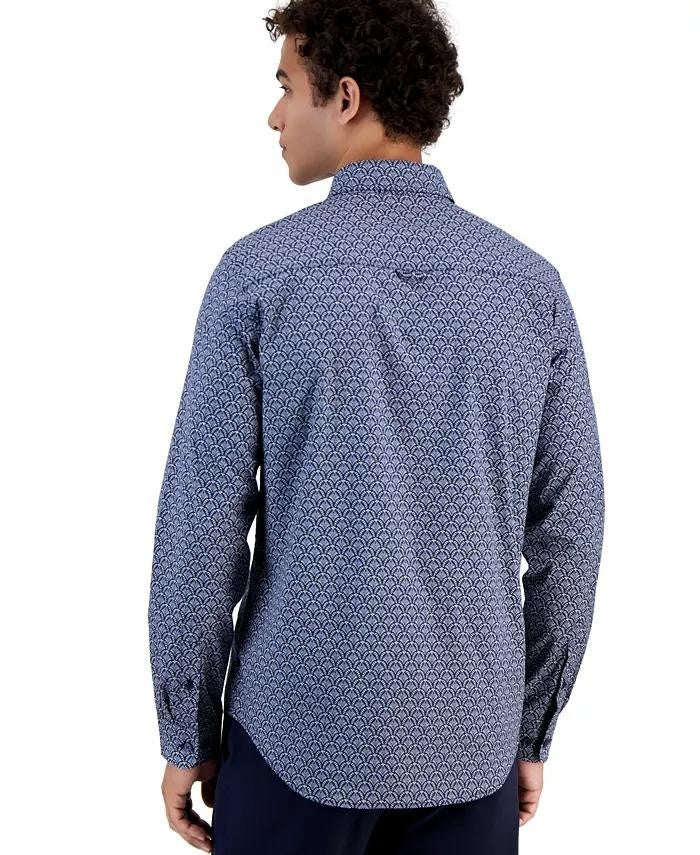 Translation missing: en.Matinique Men's Printed Long-Sleeve Regular-Fit Button-up Shirt Dark Navy-Small