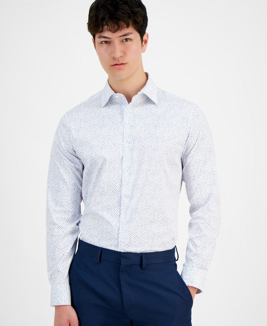 Translation missing: en.Alfani Dress Shirt Men's 15-15.5 34/35 White Cobalt Slim-Fit Dash-Print Stretch