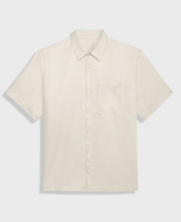 Translation missing: en.Mode of One Mens Relaxed-Fit Short Sleeve Woven Button Shirt Dark Ecru-Medium