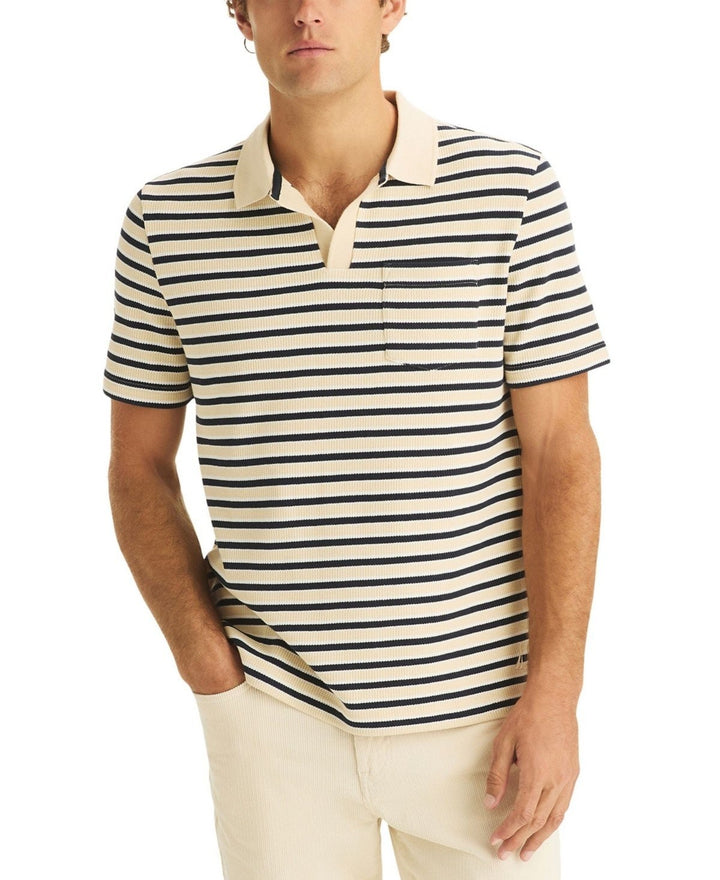 Translation missing: en.Nautica Men's Striped Short Sleeve Polo Shirt -Reg Fit Culebra Cream-Medium