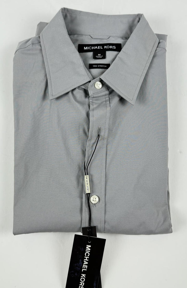 Translation missing: en.Michael Kors Men's Stretch Button-Front Shirt - Alloy Grey-Medium 15-15.5