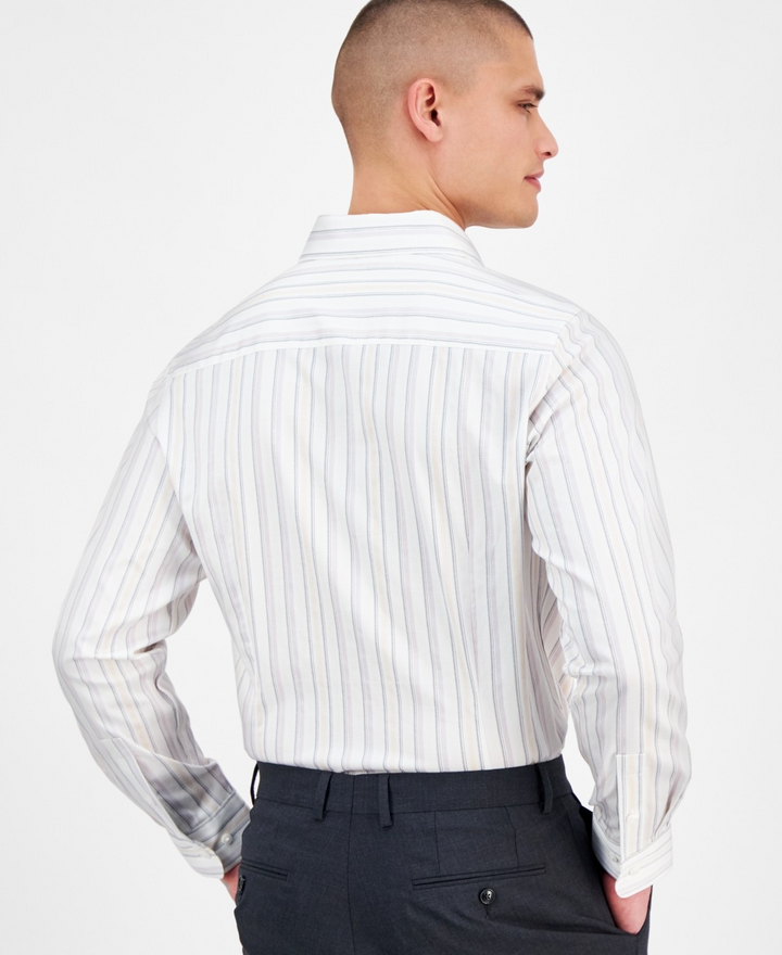 Translation missing: en.Bar III Dress Shirt 14-14.5 32/33 White Peach Slim Fit Jin Stripes Stretch