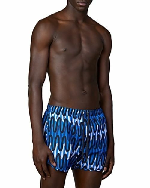 Translation missing: en.Neil Barrett Slim Fit Scribble Print Swim Trunks in Blue, Black, White-Size 2XL