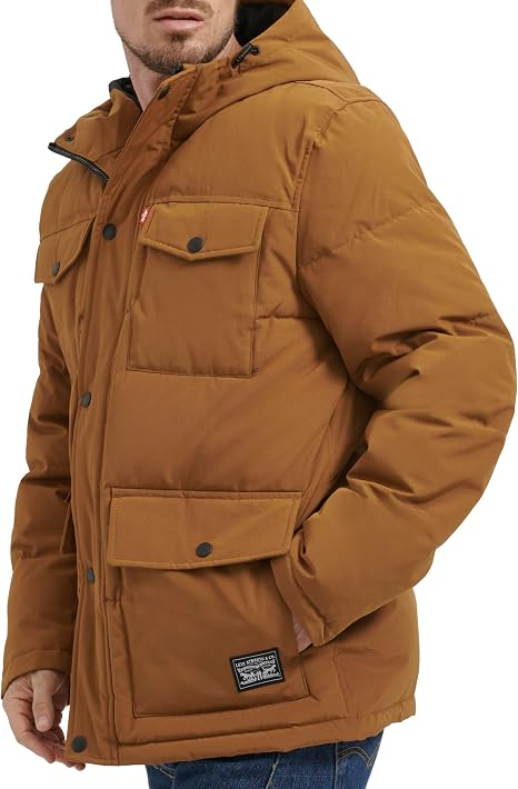 Translation missing: en.Levi's Men's Quilted Four Pocket Parka Hoody Jacket - Worker Brown-2XL
