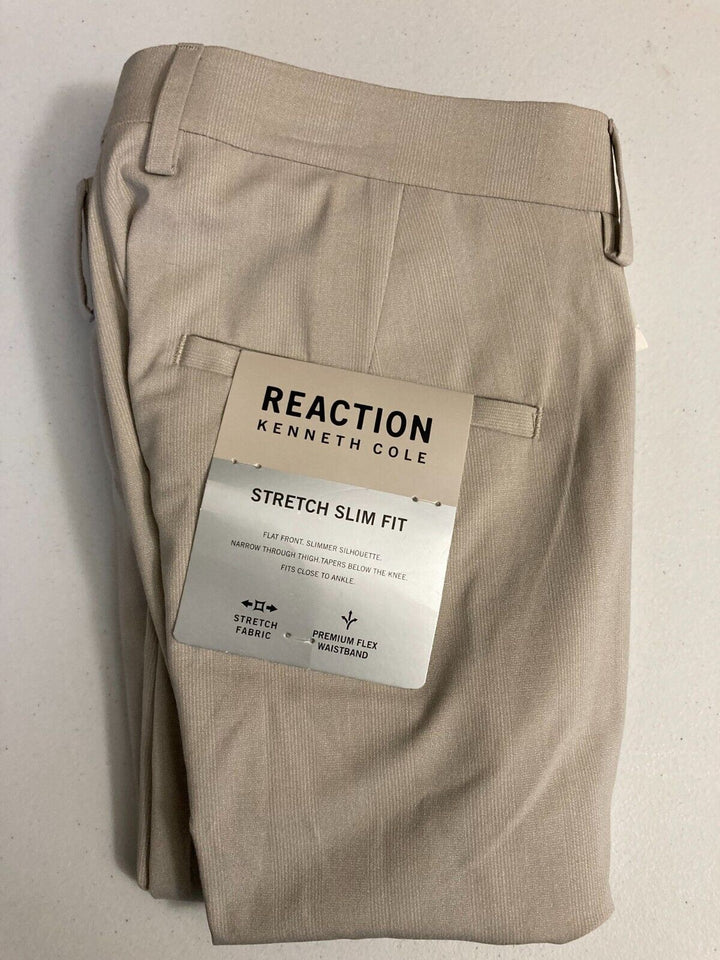 Translation missing: en.Kenneth Cole Reaction Mens Slim-Fit Stretch Heather Glen Plaid Pants Stone-34/34