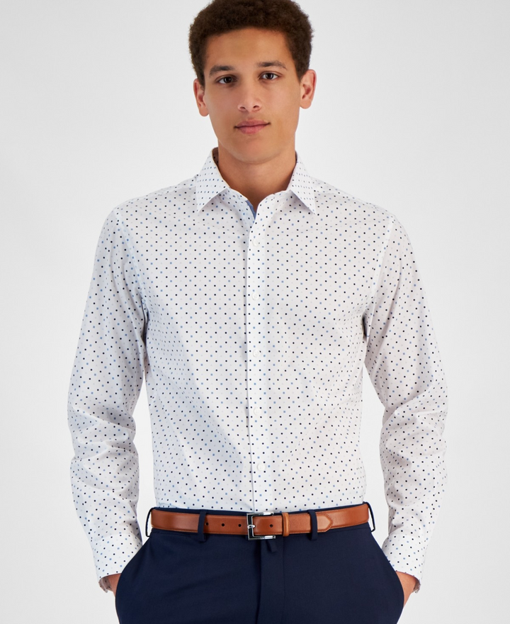 Translation missing: en.Bar III Dress Shirt Men's 14-14.5 32/33 White Multi Slim-Fit Geo-Print Stretch