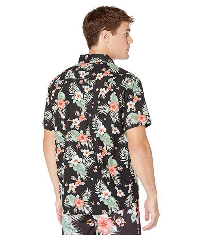Translation missing: en.Hurley Men's Organic Wedge Short Sleeve Woven Shirt Black Multi-Small