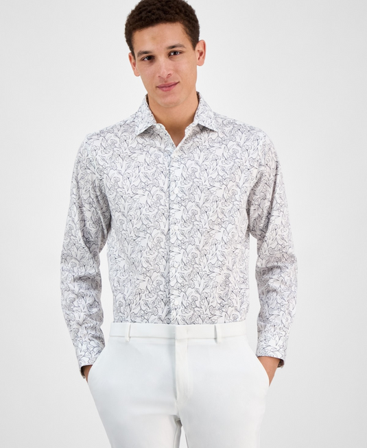 Translation missing: en.Bar III Men's Slim-Fit Abstract Floral Dress Shirt White Navy-14-14.5 32/33