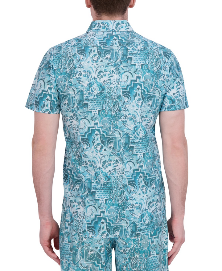 Translation missing: en.Robert Graham Men's Short Sleeve Button-Front Tropical Pocket Shirt Blue-Small