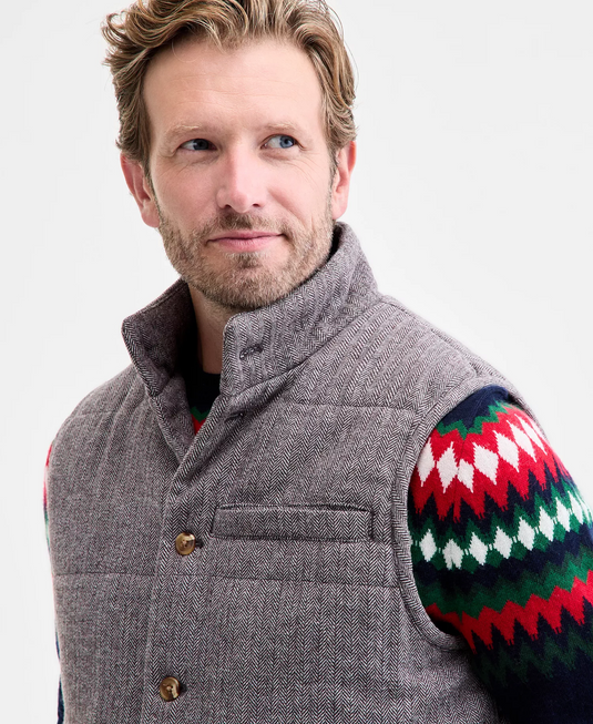 Translation missing: en.Club Room Men's Tweed Herringbone Button-Front Padded Vest Brown-Large