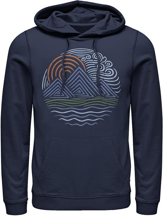 Translation missing: en.Zuni Men's Lost Gods Outdoor Lines Waves Pull Over Hoodie Navy Blue - Small