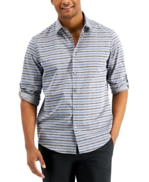 Translation missing: en.Alfani Men's Destin Ikat Striped Shirt Hyper Blue-Size Small