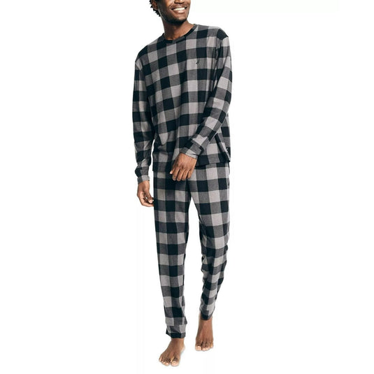 Translation missing: en.Nautica Men's Relaxed Fit 2PC Waffle Buffalo Plaid Pajama Set, Storm Grey-XL