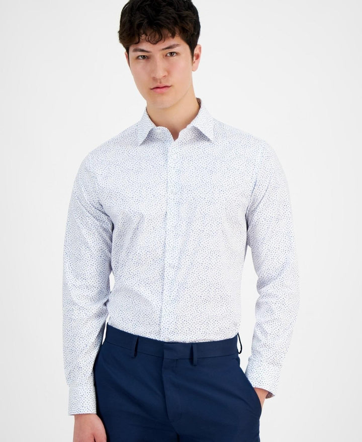 Translation missing: en.Alfani Men's Slim-Fit Dash-Print Dress Shirt White Cobalt-16-16.5 34/35