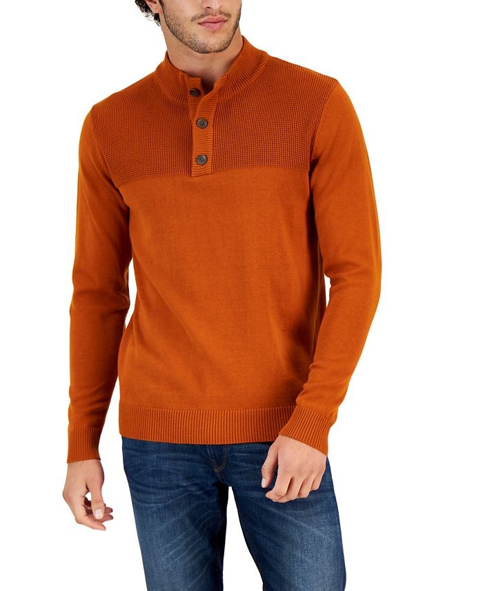 Translation missing: en.Club Room Men's Button Mock Neck Sweater Deep Rust-Large