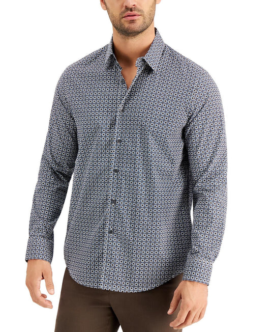 Translation missing: en.Tasso Elba Men's All Cotton Stretch Medallion-Print Shirt Blue Combo-Size Small