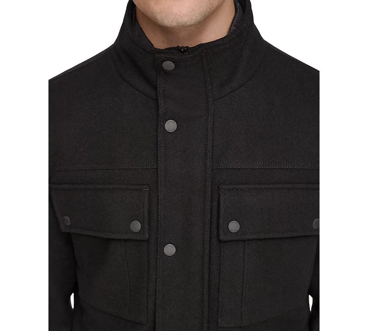 Translation missing: en.Guess Men's Water-Repellent Jacket with Zip-Out Quilted Puffer Bib Black-Medium