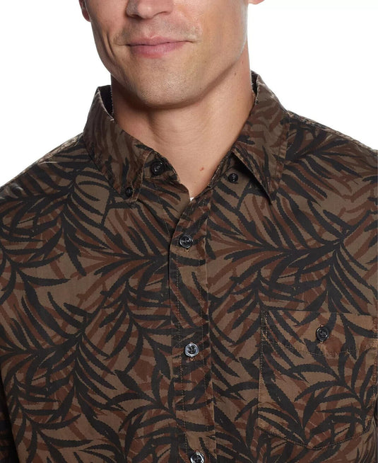 Translation missing: en.Weatherproof Vintage Men's All Cotton Leaf Print Woven Shirt in Raindrum-XL