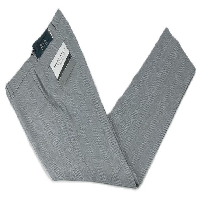 Translation missing: en.Perry Ellis Portfolio Men's Slim-Fit Flat Front Twill Pants - Light Grey-33x32