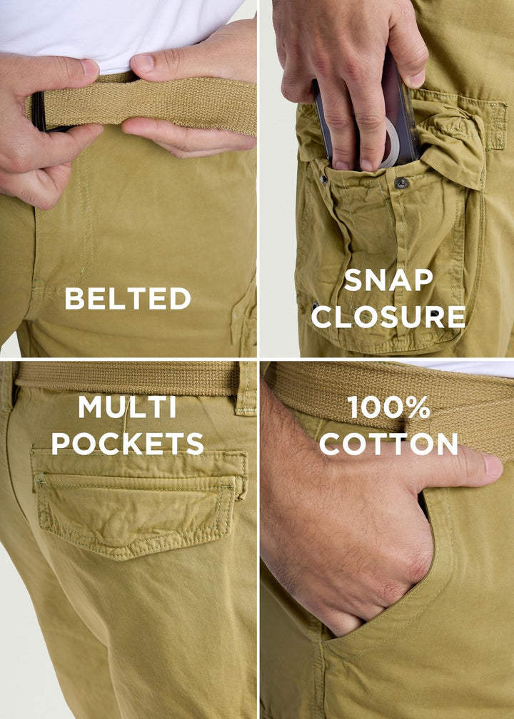 Translation missing: en.RAW X Men's Belted Classic Fit 12.5" Cotton Cargo Shorts Khaki Color-Size 40