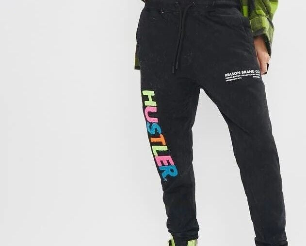 Translation missing: en.Reason Men's Limited Edition Hustler Future Embroided Logo Joggers Black-Small