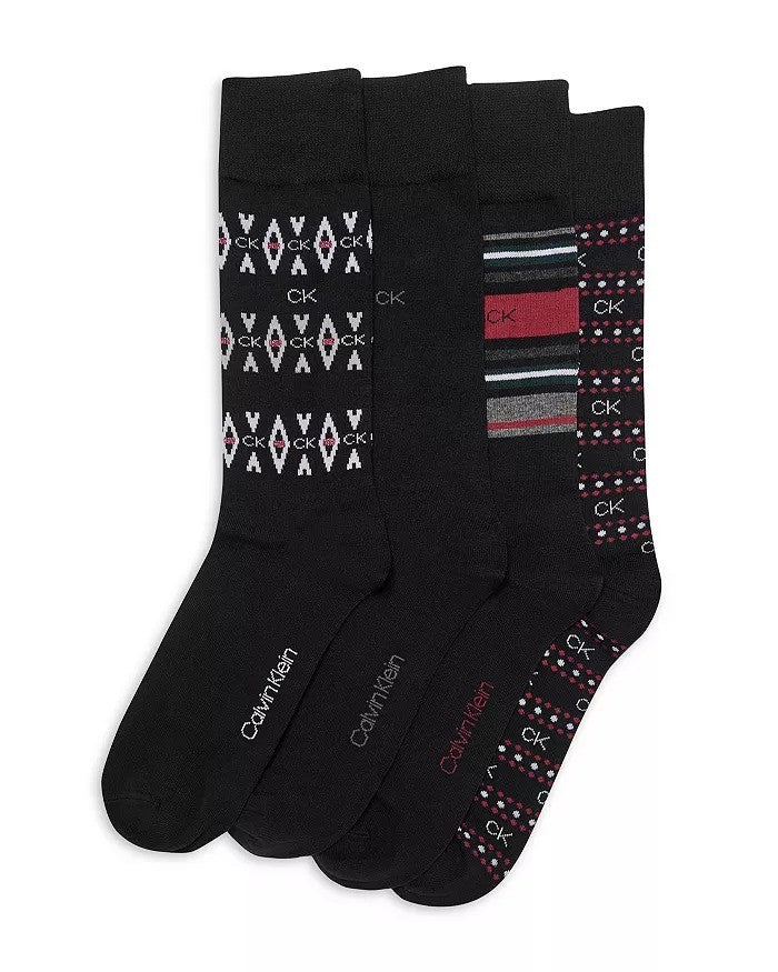 Translation missing: en.Calvin Klein Men's Fair Isle/Mixed Crew Dress Socks, 4-Pk. Black-7-12